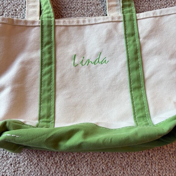 L.L. Bean Boat & Tote Medium Long Handle Spring Floral Green Canvas Bag Classic - Picture 4 of 12